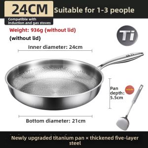 RONGCHUAN | Hand Forged True Titanium Non-Stick Frying Pan Hammered Finish Thickened Design German Craftsmanship for Frying Sautéing Baking