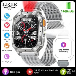 LIGE | Đồng Hồ Thông Minh Quân Sự LIGE 2026 Với Pin 1400mAh Chống Nước IP68 Gọi Điện Không Dây & Trợ Lý Giọng Nói Đồng Hồ Thể Thao Ngoài Trời Theo Dõi Nhịp Tim & Giấc Ngủ