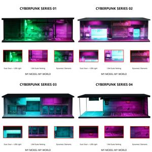 Car Garage Diorama Model 1:64 Scale Car Miniatures Diorama Model LED Lights Parking Lots City DIY Model Sets Collection