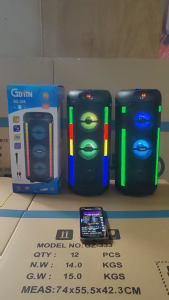 【With 2 Mic】GZ-333 Wireless Bluetooth Speaker With Mic Big Size Original Dual Super Bass Stereo Portable HiFi Stereo Speaker function with USB/SD/BT/FM