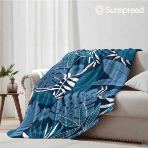 Beast Kingdom | Dark Blue Tropical Leaf Soft Warm Flannel Blanket Lightweight Cozy Christmas Halloween Home Decor Room