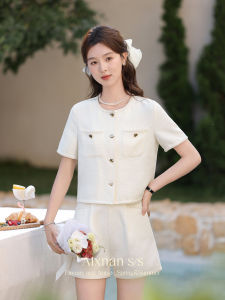 Elegant Fashion Set round Neck Short Sleeve Womens Two-Piece Suit Summer New Arrival Luxury Miniature Fragrance Style by Lu Xiang Nan