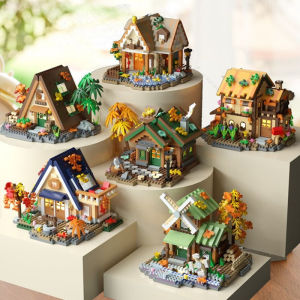 Creative street view building model building blocks forest tree house puzzle windmill tree house decoration toys