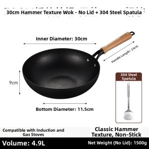 CAROTE | Home Use Uncoated Cast Iron Wok No Seasoning Required