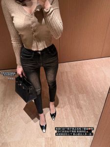 High Waist Slim Fit Womens Jeans Dongda Gate Black Grey Washed Nine Points Pencil Pants Elastic Hip Enlarging Blue Cotton Denim