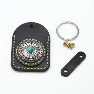 Genuine Leather round Square Black Waterdrop Access Control Card Holder for Community And Bus Card Protection Case