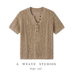 SHEHAN | Vintage Style V-neck Button Embroidered Loose T-shirt