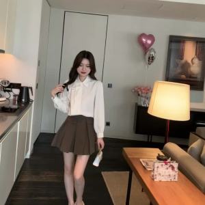 AMMIN New Chinese Style R Tie Buckle Design Long Sleeve Shirt for Women 2025 Spring Autumn Apricot Color Elegant Commuting Single Button Blouse