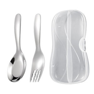 2 PCS 316 stainless steel childrens fork spoon cutlery set for young children and babies to eat soup auxiliary food spoons forks with storage box