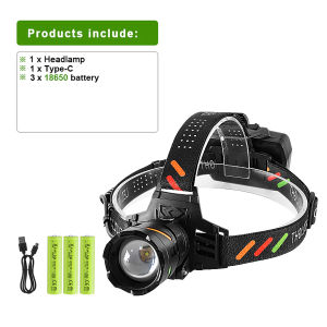 Type-C Rechargeable Aluminum Alloy Headlamp Super Bright Front Head Lamp 5 Lighting Modes Zoomable Head Light Fishing Camping