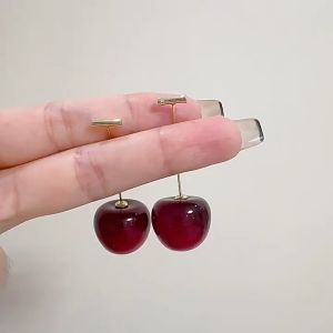 Resin Cherry Earrings For Women 18k Gold Plated Stainless Steel Studs Sweet Fruit Charms Dangle Earring Cute Girls Gift Fresh Sweet Lovely Cherry Cherries Cherries Earrings Pendant Fruit Earrings Red Cherry Earrings Charm Jewelry