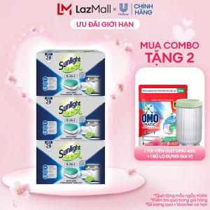 Combo 3 Hộp Viên Rửa Chén Bát Sunlight 5 In 1 Cho Máy Rửa Chén Bát (28V/Hộp) (bao bì tùy lô nhập hàng)