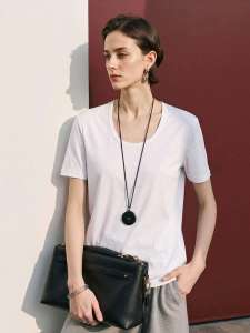 Basic House | Black Round Neck Short Sleeve Summer Lightweight Silk T-Shirt