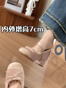 Sweet Bow Knot Commuter Thick Heel Mary Janes Womens Shoes Leather Inner Material Fashionable Casual Pumps Increased Height