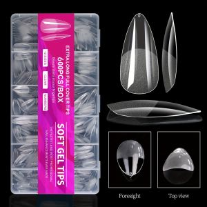 Medium 420- 600pcs Almond Nail Tips Almond X Gel Nail Tips Clear Fake Nails Full Cover Acrylic Nails Tips for Extension Nail