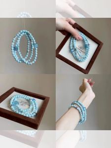 Ocean Blue Agate Beaded Bracelet Womens Design Sensation Triple Layer High Aesthetic Value Fashion Jewelry Accessory