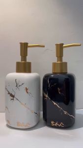 400ML Light Luxury Series Ceramic Marble Pattern Liquid Hand Wash Dispenser Hand Soap Bottle Hand Press Dispenser Bottle Hotel Club Shampoo Shower Gel Dispenser Refillable Soap Dispenser Household