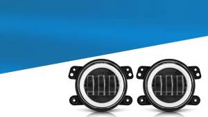 4 Inch Round Led Fog Lights Driving Light with White Amber Halo DRL Offroad Fog Lamps for Jeep Wrangler JK TJ Dodge Journey