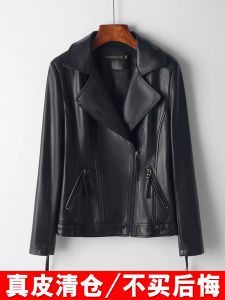 Spring 2025 Genuine Leather Biker Jacket Women Slim Fit Short Style Suit Collar Sheepskin Coat Small Outerwear Zipper Closure