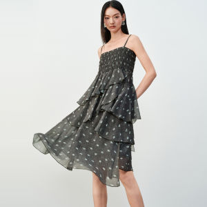 PEACEBIRD | Irregular Straps Cake Dress Female Spring and Autumn New Style