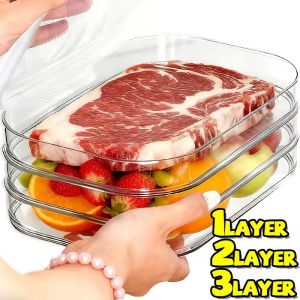 คริสเปอร์แช่แข็งหลายชั้นสำหรับภาชนะบรรจุเนื้อสัตว์อาหารกลางวันการเตรียมอาหารภาชนะวางซ้อนกันได้กล่องเก็บอาหารพร้อมฝาอุปกรณ์เสริม