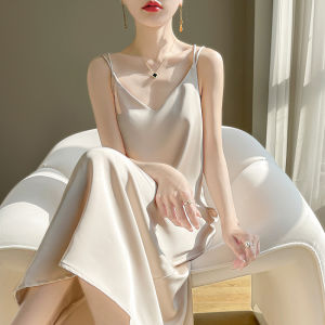 Elegant French Silk Strap Dress Womens Summer High-End Acetate Beautiful Back Skirt Silk Satin Face Vest Long Dress