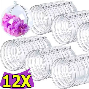 12 ชิ้น 5/6/8/10 ซม. ลูกบอลใสประดับต้นคริสต์มาสแบบเปิดได้ ขนาด จำนวน / จี้ห้อยสำหรับงานปาร์ตี้คริสต์มาส / ลูกบอลใสสำหรับตกแต่งต้นคริสต์มาสแบบเติมได้