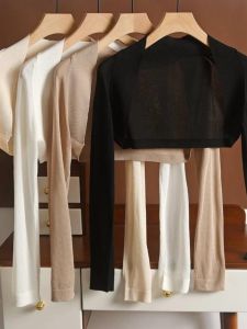 เสื้อคาร์ดิแกนถักแขนยาวบางๆ สำหรับผู้หญิง ช่วงฤดูร้อน 2023 เสื้อคลุมยาวคลุมไหล่แบบสวมหัว แขนยาว ชุดเดรสยาวคลุมเข่า