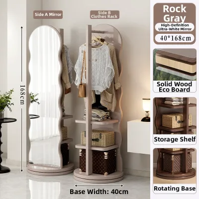 Rotatable Full-length Dressing Mirror Clothes and Hat Rack Integrated Large