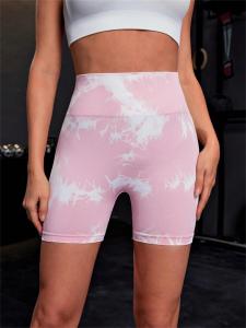 Womens Tie Dye Print Ruched High Waist Sports Shorts Casual Comfy Breathable Seamless Skinny Shorts for Yoga Gym Workout