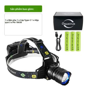 Đèn Pha LED Công Suất Cao 89000000LM Siêu Sáng Type-C Có Thể Sạc Lại Bằng Kính Thiên Văn Có Thể Thu Phóng Đèn Lồng Câu Cá Cắm Trại Với 3 Chế Độ