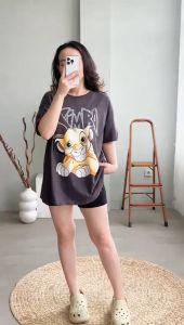 INFINITEE Kaos Oversized Wanita Grey Washed Kaos Wanita Ukuran Jumbo