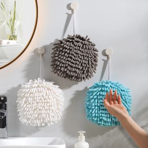 Soft Plush Chenille Hanging Towel /Quick-Drying Absorbent Hand Towel Ball with Hanging Loops/Microfiber Hanging Ball Towels for Home Kitchen Bathroom