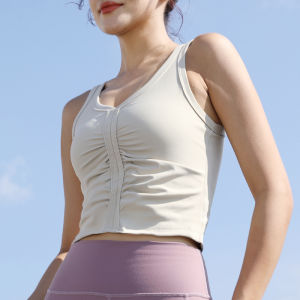 เสื้อโยคะแขนยาวคอวีทรงสลิมฟิตสำหรับผู้หญิงพร้อมแผ่นเสริมหน้าอก เสื้อผ้ากีฬาสำหรับวิ่งและออกกำลังกาย ชุดชั้นในแบบลำลอง
