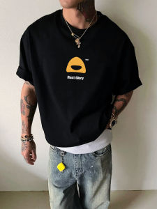 Áo Thun Cotton Nam Tay Ngắn Mùa Hè Màu Đen Thời Trang Thường Ngày in Họa Tiết Hoạt Hình Thoáng Khí Cổ Tròn Dáng Rộng