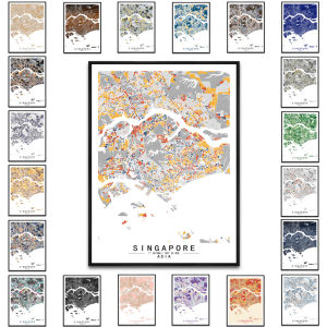 Singapore Art Abstract City Color Color Block Map Decorative Painting Modern Restaurant Room Office Hanging Picture