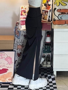 CAOZIMUYI | American Hot Girl Black Workwear Design Flared Slit Tight Fitting Long Skirt