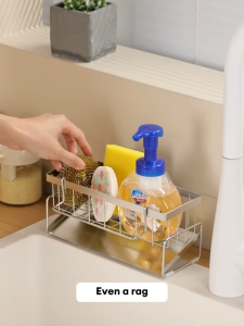 AUMU 304 Stainless Steel Sponge Drainer Rack With Towl Holder Sponge Holder Kitchen Sink Organizer Rack