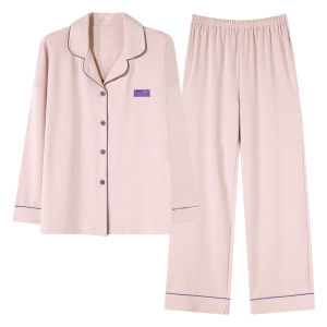 Miiow | Pure Cotton Sleepwear Womens Spring Autumn Long Sleeve Loose Plus Size Home Clothes Set Outerwear Comfortable Breathable