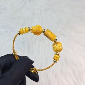 Q240 Vòng cáp lu thống ngũ điếu cỏ 4 lá hồ ly MH Vàng Tâm VIP cho Thổ và Kim - Phong Thuỷ TUDO P