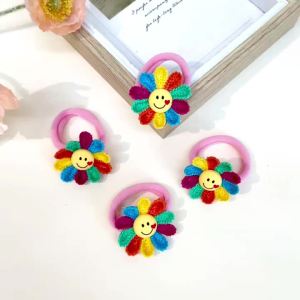 4 Dây Buộc Tóc Dệt Kim Hoa Hướng Dương Co Giãn Dễ Thương Hình Mặt Cười Đuôi Ngựa Giữ Co Giãn Scrunchies Cho Bé Gái Thời Trang Trẻ Em Mũ Đội Đầu Phụ Kiện