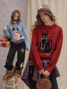 Unifree | Korean Style Thick Winter Retro Womens Animal Print Knit Sweater