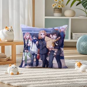 Bandai | Demon Slayer Hashibira Inosuke Anime Plush Pillow Cover Soft Short Plush Cushion Cover For Sofa Bedroom Home Decor Gift