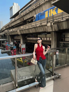 Luhe Micro Drunken Rum High Cotton Knitted Cotton Sleeveless Top And Jeans Set Luxury Quiet Fashion Womens Summer Outfit