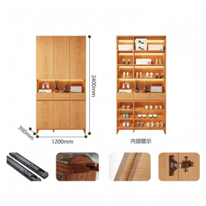 Solid Oak Wooden Shoe Storage Cabinet Natural Wood Style