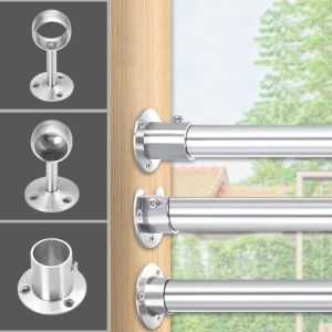 Stainless Round Tube Pipe Flange Seat Wardrobe Clothes Rod Holder Round Tube Fixed Base Towel Access