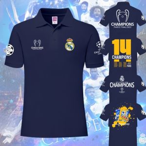 2024 Real Madrid Champions League Winning 15 Championships Commemorative Football Fans Polo Shirt Mens Womens with Collar Short Sleeve T-Shirt