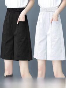 High Waist Short Pants Womens Summer Loose Fit Sports Casual Thin Straight Leg Wide Leg Five-Quarter Pants Outerwear