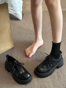 British Style Soft Leather Flats Womens Thick Heel Loafers Fashionable Casual Shoes Comfortable Slip-On round Toe Rubber Sole