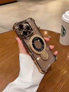 Case Shockproof Plating Transparent stand Case iPhone 11 12 13 14 15 16 pro max 15 16 Plus Aesthetic